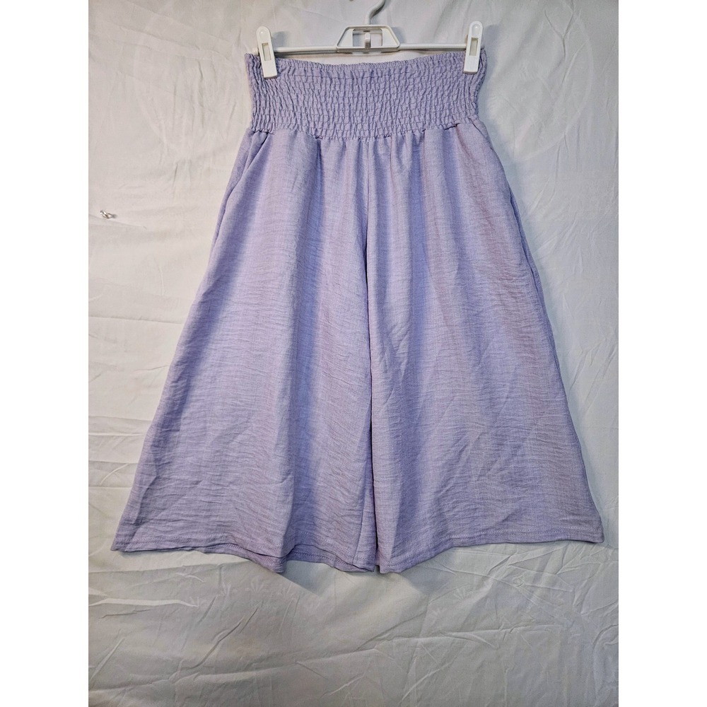 Smocked High Waist Gauze Culottes Sz L Lavender Breezy Comfort Softgirl #831